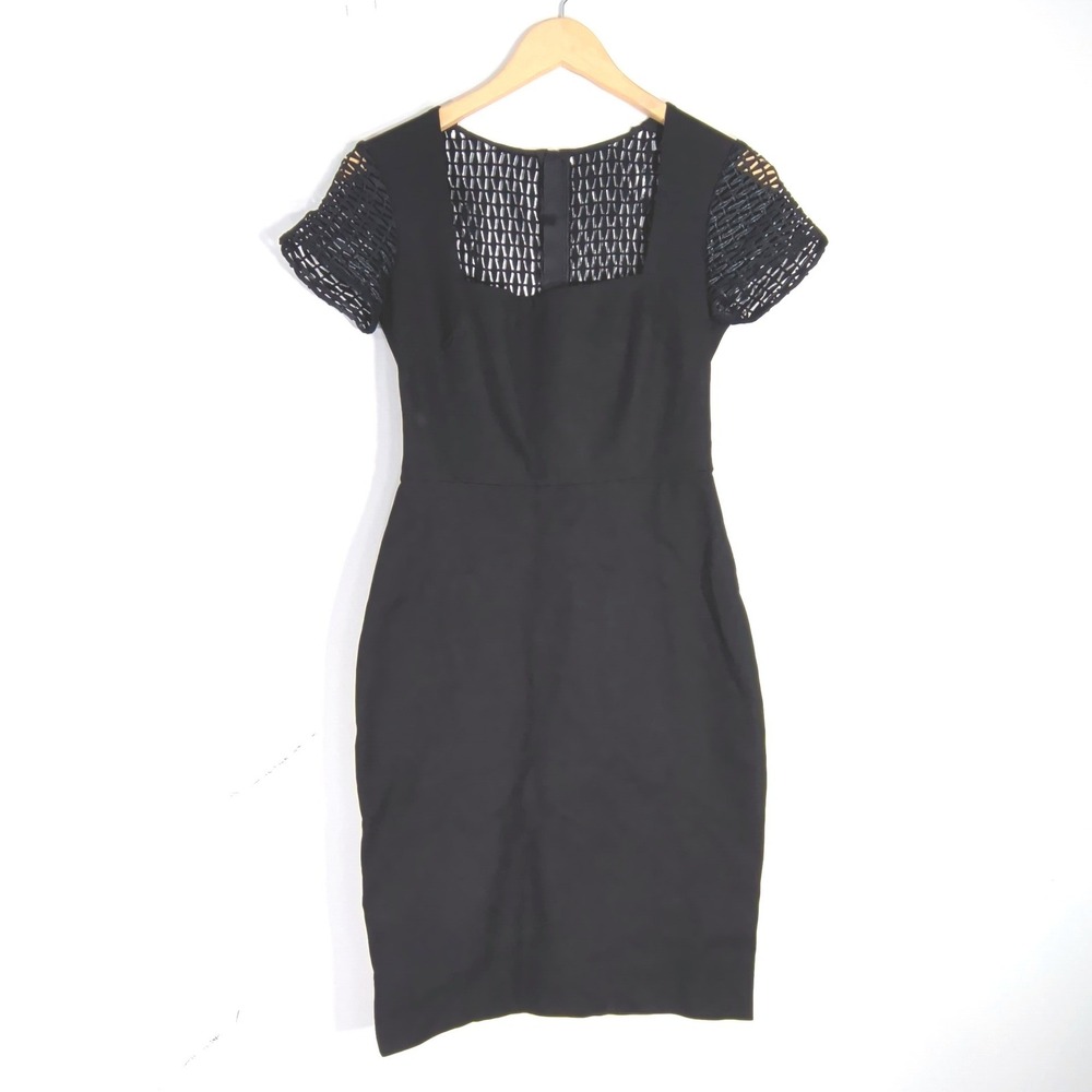 Roland Mouret for Banana Republic Black Sheath Dress; Lace Yoke Short Sleeve